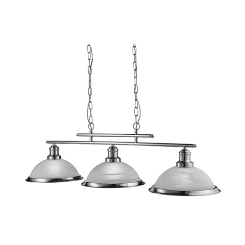 Bistro Satin Silver 3 Light Ceiling Bar Pendant With Marble Glass Shades