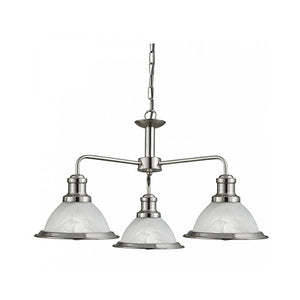 Bistro Satin Silver 3 Light Ceiling Fitting With Acid Glass Shades