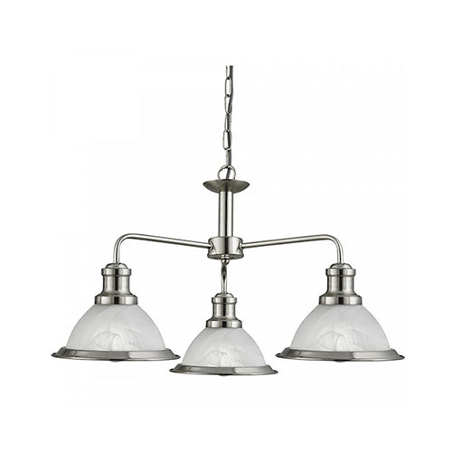 Bistro Satin Silver 3 Light Ceiling Fitting With Acid Glass Shades