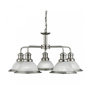 Bistro Satin Silver 5 Light Ceiling Fitting With Acid Glass Shades