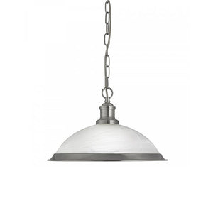 Bistro Satin Silver Pendant Light With Marble Glass Shade