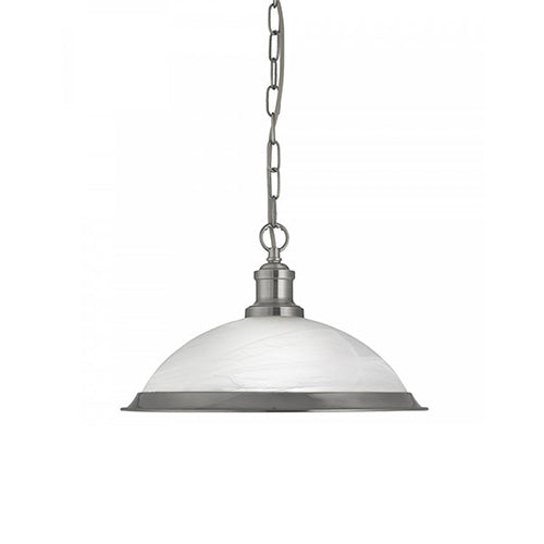 Bistro Satin Silver Pendant Light With Marble Glass Shade