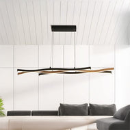 Bloom Black & Wood Effect Pendant Light above sofa in bright room, LHSL32104-1BK, ceiling light,