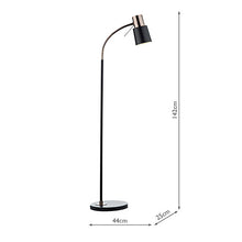 Load image into Gallery viewer, Floor Lamp Black + Copper ES Dimensions
