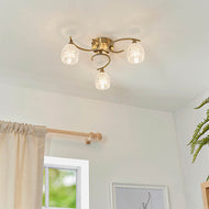 Boyer 3 Light Antique Brass Semi-Flush Ceiling Light on ceiling with curtain and artwork, LHENDBOYER-3AB, ceiling light,