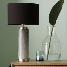 Load image into Gallery viewer, Carrara Grey Marble Effect Ceramic Tall Table Lamp in Use
