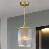 Carter 1 Light Painted Gold Ribbon Glass Pendant hanging from ceiling of white walled room, LHCLPF5018/1GLD, ceiling light,