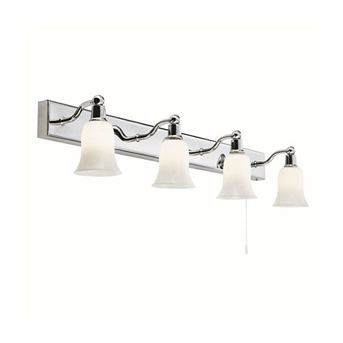 Chrome 4 Light Wall Bar With White Glass Shades