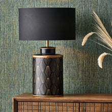 Load image into Gallery viewer, Chrysler Black Art Deco Hand Painted Table Lamp Base on Table
