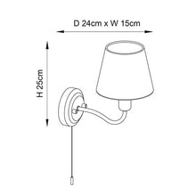 Load image into Gallery viewer, Line drawing of Conway Brushed Satin Gold Wall Light  with dimensions, LHEND93852, 
