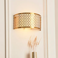 Gold wall sconce with decorative mesh shade on a neutral wall, Cordero 2LT Wall Light - Plated Gold, LHEND113423, wall light,