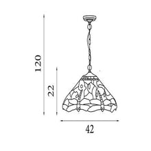 Load image into Gallery viewer, Line drawing of a stained glass pendant light with dimensions, LHSL1283-16, pendant ceiling light, 
