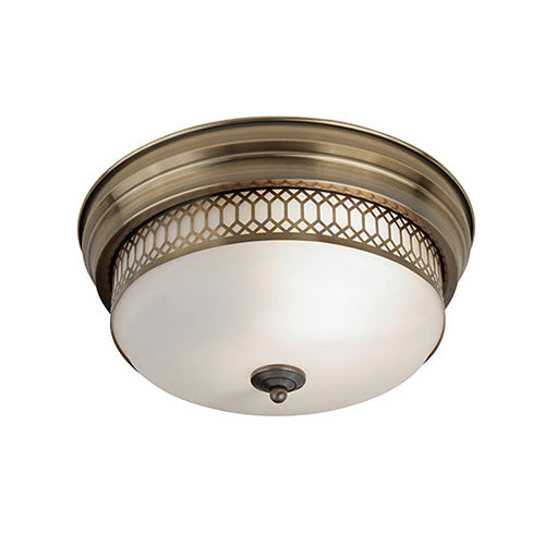 Edinburgh 2 Light Flush - Antique Brass With Opal Glass IP44