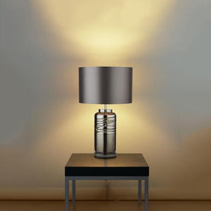 Ellie Table Lamp Column Ridged Glass Base & Grey Shade In Use