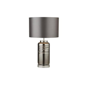 Ellie Table Lamp Column Ridged Glass Base & Grey Shade