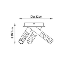 Load image into Gallery viewer, Line drawing of Essence 3 Light IP44 Chrome Flush Ceiling Light with Dimensions, LHEND70254, ceiling light,
