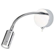 Load image into Gallery viewer, Flexy Lexy Led Adjustable Wall Light - Chrome, With Flexy, a chrome round base mounts the wall with the light then suspending from a fully flexible chrome arm, which can be adjusted at your discretion. This feature makes the ideal nightlight for late night reading.

