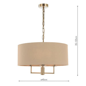 Jamelia 3 Light Shadelier Antique Brass Taupe Shade Dimensions
