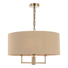 Load image into Gallery viewer, Jamelia 3 Light Shadelier Antique Brass Taupe Shade

