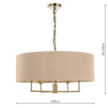 Load image into Gallery viewer, Jamelia 5 Light Shadelier Antique Brass Taupe Shade In Use
