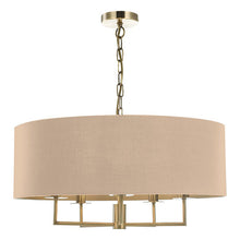 Load image into Gallery viewer, Jamelia 5 Light Shadelier Antique Brass Taupe Shade
