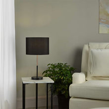 Load image into Gallery viewer, Kelso Table Lamp Matt Black Polished Copper With Shade In Use
