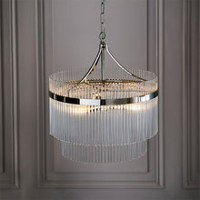 Load image into Gallery viewer, Marietta 3lt Pendant - Brushed Nickel in room with grey walls, LHEND104113, ceiling light,
