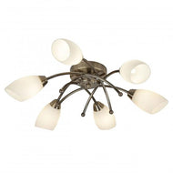 Opera 6 Light Antique Brass Semi-Flush Fitting w/ Opal Glass Shades, LHSL8186-6AB, ceiling light,
