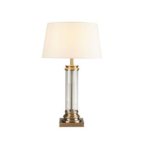 Pedestal Table Lamp - Antique Brass, Glass & Cream Fabric