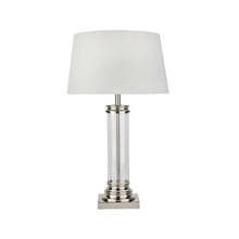 Load image into Gallery viewer, Pedestal Table Lamp - Satin Silver, Glass &amp; Cream Fabric
