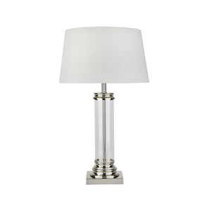 Pedestal Table Lamp - Satin Silver, Glass & Cream Fabric