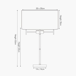 Plaza Silver 3 Light Metal Table Lamp Dimensions