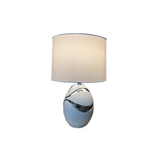 Load image into Gallery viewer, Q Table Lamp White with Silver Swirl Design
