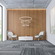 Revolve 3 Light Black Metal & Opal Tubes Ring Pendant in meeting room above white circular table, LHSL40176-3BK, ceiling light,