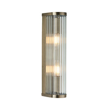 Load image into Gallery viewer, Decorative wall light fixture with glass and metal design on a white background, Ridgeton 2 Light Antique Brass Wall Light, LHEND118597, wall light, 
