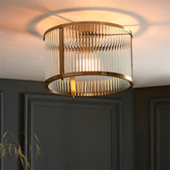 Ridgeton Antique Brass Flush Ceiling Light on ceiling of sitting room with navy walls, LHEND106265, flush ceiling light, 