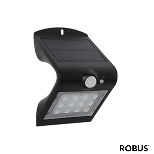 Robus SOL Cool White 4000K 1.5W Solar LED Black Wall Light with PIR IP65 