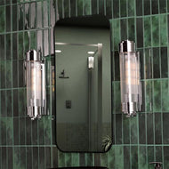 2 Tommaso Polished Nickel and Ribbed Glass IP44 Bathroom Wall Lights on green tiled wall beside mirror, LHDARTOM0738, bathroom wall light,
