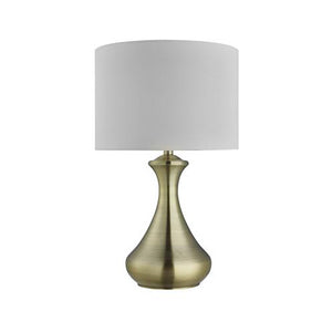 Touch Table Lamp - Antique Brass Metal & Ivory Fabric Shade