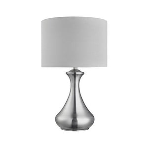 Touch Table Lamp - Satin Silver Metal & Ivory Fabric Shade