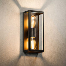 Load image into Gallery viewer, Modern wall-mounted light fixture with two visible light bulbs on a textured wall, Vintage Framed Up/Down Wall Light, Temper Glass, E27 Base, wall light, SGDEWALUP-DN
