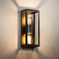 Modern wall-mounted light fixture with two visible light bulbs on a textured wall, Vintage Framed Up/Down Wall Light, Temper Glass, E27 Base, wall light, SGDEWALUP-DN