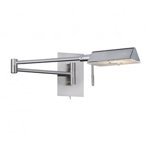 Wall Bracket 1 Light Adjustable Swing Arm Satin Silver & Frosted/Clear Glass Lens