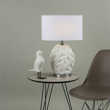 Load image into Gallery viewer, Zachary Table Lamp White Oval Cw Shd In Use
