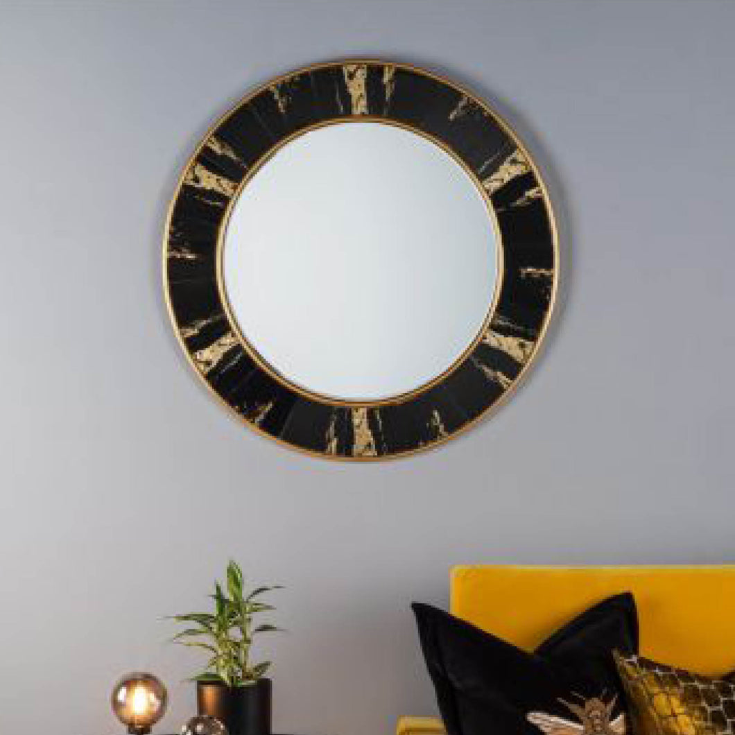 Sidone Round Mirror With Black/Gold Foil Detail