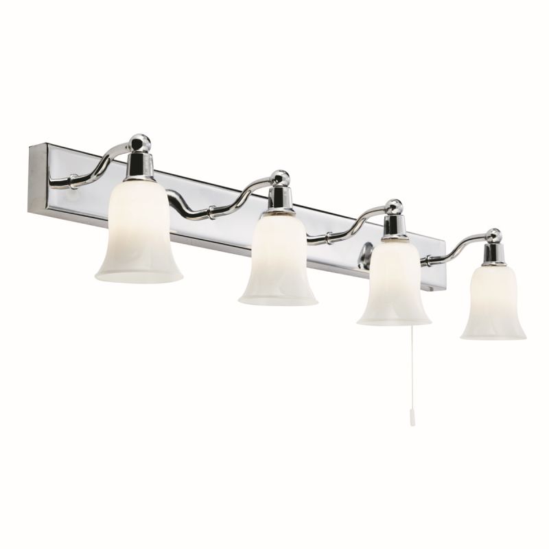 Chrome 4 Light Wall Bar With White Glass Shades