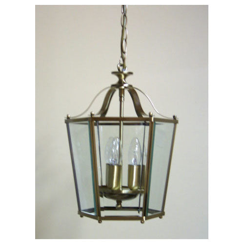 3 Light Panel Lantern Antique Brass