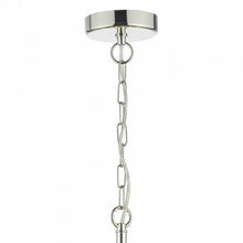 Load image into Gallery viewer, Cristin 4 Light Pendant Polished Nickel C/W Ivory Ribbon Shade chain display
