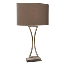 Load image into Gallery viewer, Oporto Wavy Table Lamp Antique Brass complete with Brown Oval Shade
