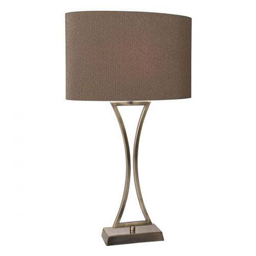 Oporto Wavy Table Lamp Antique Brass complete with Brown Oval Shade